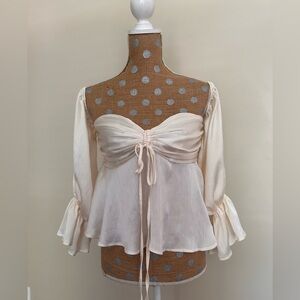 Off Shoulder Flounce Sleeve Ruched Knot Peplum Top